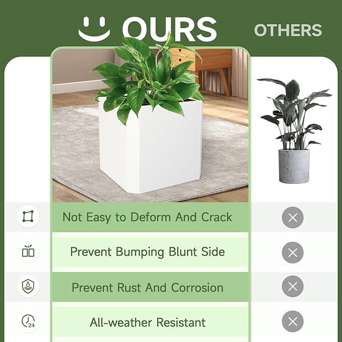Steel Planter Box-24"x24"x24"-Large Square Planter Box-Outdoor Indoor-White Metal Planter Box Cube Steel Planters Heavy Duty Commercial Residential for Porch Patio Home Garden Hotel