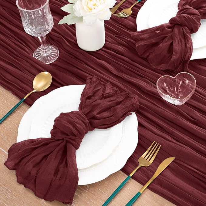 MLMC 3 Pack Burgundy Red Table Runner 10ft Rustic Gauze Wine Red Cheese Cloth Table Runner Cheesecloth Centerpiece for Wedding Bridal Shower Anniversary Events Christmas Valentine's Day Decor