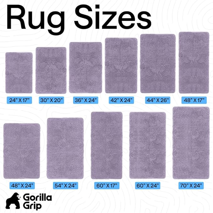 GORILLA GRIP Bath Rug Mat 60x24 Thick Soft Absorbent Chenille, Quick Dry Microfiber Mats, Rubber Backing Washable Shower Floor Rugs, Bathmat Runner Bathroom Home Decor Accessories Light Purple