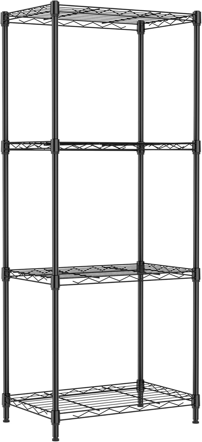 IZEUK 4 Tier Metal Wire Shelf Unit, Black Storage Rack Organizer for Kitchen, Bedroom, Living Room or Laundry Room, 17.7" W x 11.8" D x 41.9" H