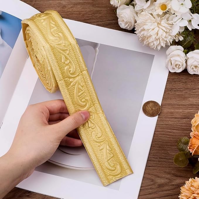 CRASPIRE 88.9x1.69in Peel Stick Foam Crown Molding Baseboard Trim Yellow Self