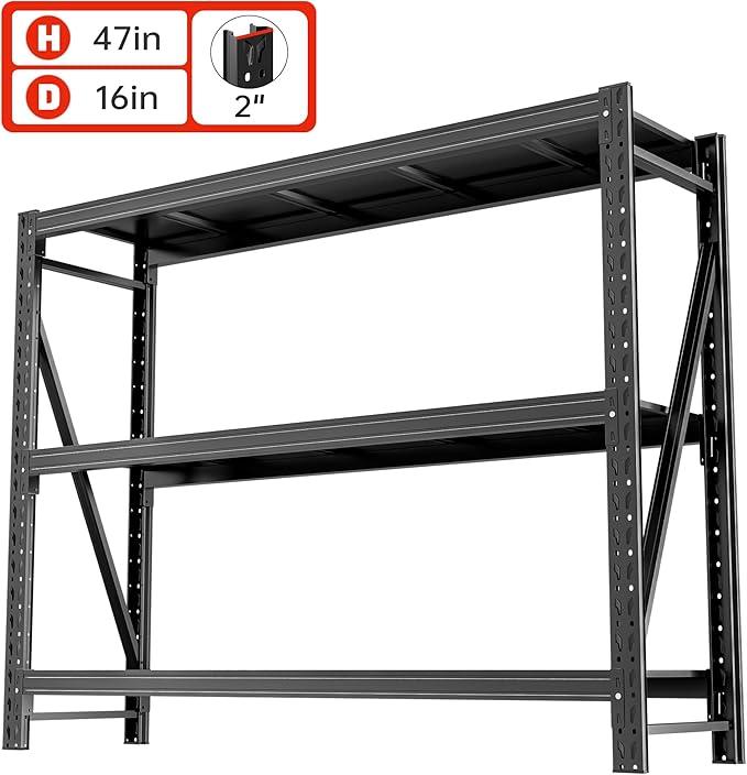 Heavy Duty Garage Shelves – Metal Shelving Unit with Adjustable 3-Tier Storage Shelves for Garage Organization, Industrial Shelving Rack for Heavy Duty Storage Needs16 D x50 W x48 H