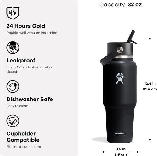 Hydro Flask Travel Water Bottle - Insulated Stainless Steel - Leakproof 32 Oz in Fossil Brown