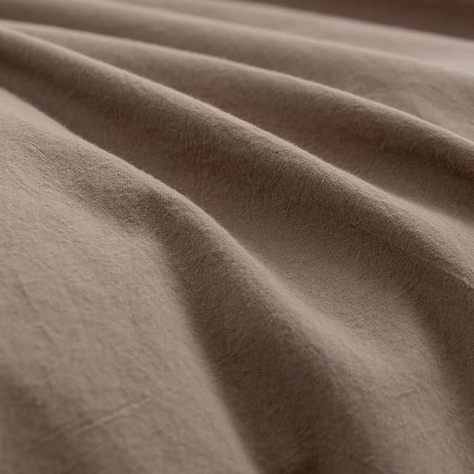 BESTOUCH Duvet Cover Set 100% Washed Cotton Linen Feel Super Soft Comfortable Chic Lightweight 3 PCs Home Bedding Set Solid Pine Bark Brown Super King Plus