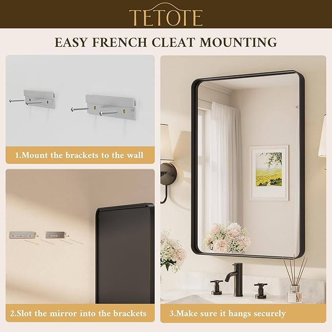 TETOTE Black Framed Bathroom Mirror, 24 x 30 Inch Matte Metal Frame Vanity