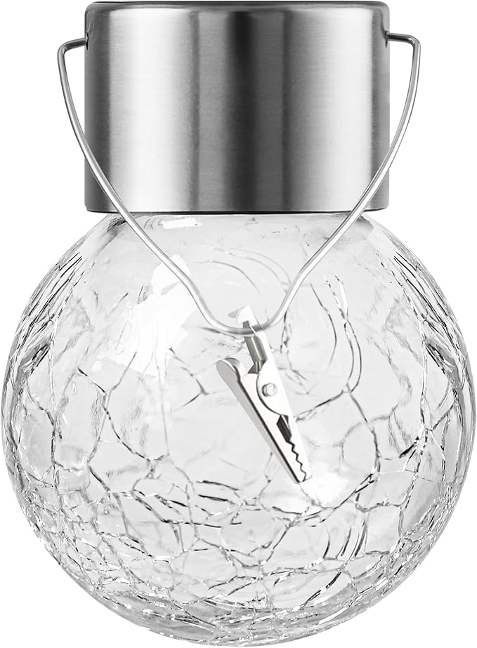 Solar Outdoor Lights Decorative 12 Pack, Hanging Solar Garden Lights Waterproof, Solar Powered Globe Cracked Glass Ball Lantern for Yard Patio Fence Tree Umbrella Holiday Decoration, Warm White