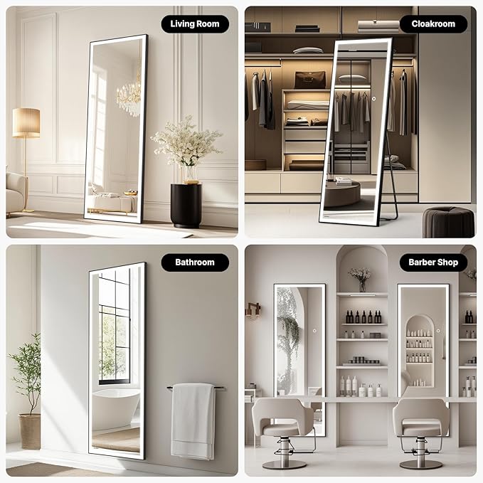 Kosmonia 71x24 Full Length Mirror, Dimmable 3 Color LED Light w/Light Memory