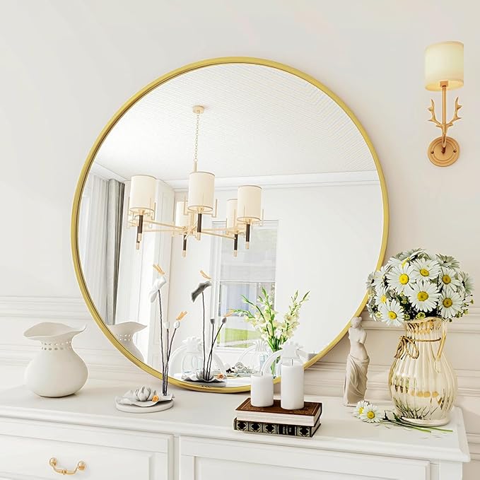 VooBang Gold Round Mirror, Modern Hanging