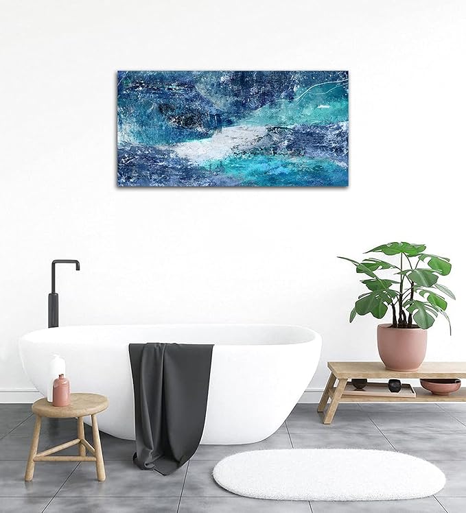 NINEASO Blue Abstract Canvas Wall Art - Turbulent Abstract Ocean Picture Blue Green Teal Wall Decor Roaring Waves Canvas Painting Abstract Prints Artwork for Living Room Bedroom Decoration 20" x 40"