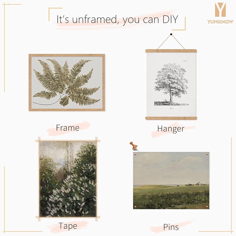 Vintage Farmhouse Wall Decor - Nature Plant Neutral Wall Art for Boho French Country Kitchen Bathroom Bedroom Picture Poster Print, Sage Green Room Decor Aesthetic Botanical Cottagecore 5 Set Unframed