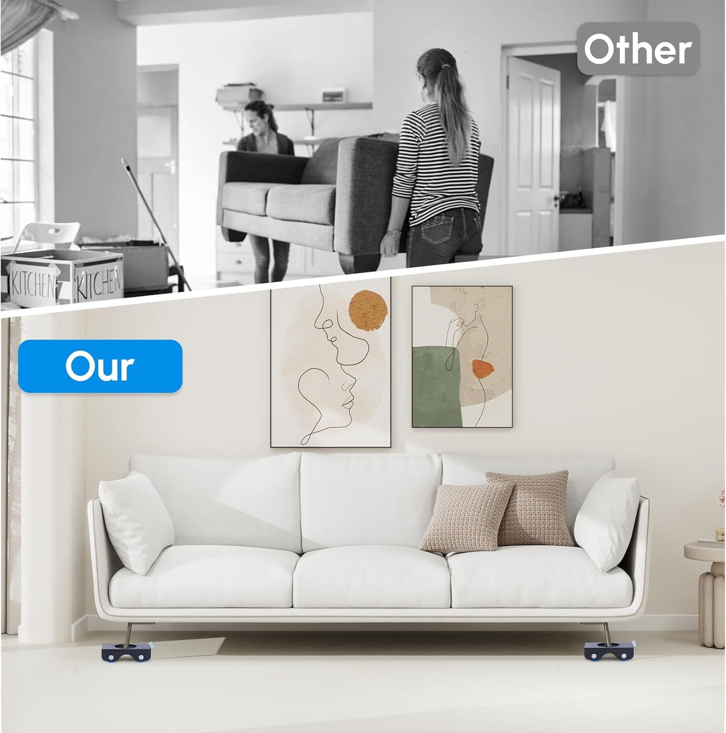 Furniture Sliders, Furniture Movers with Wheels 700LBS- 4 Metal Slider with Anti-Slip Pad(4 Brakes Each for Easy Moving, Heavy Duty Appliance Roller Dolly for Couches, Sofas +More.