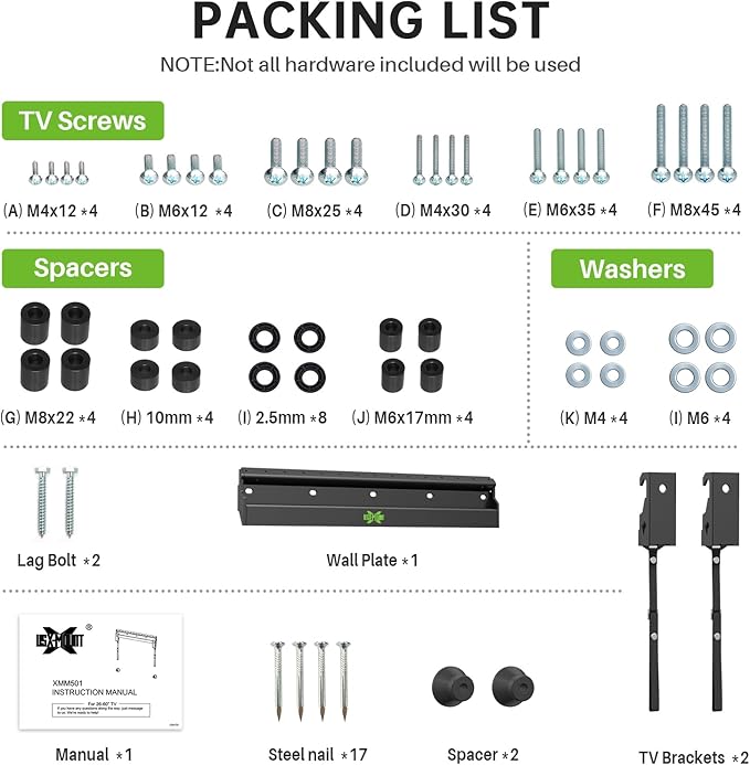 No Stud TV Wall Mount Low Profile for Most 26-60" Televisions up to 100 lbs,No Dril Monitor Mount for Drywall, Studless Wall Mount Bracket Max VESA 400x400mm for Flat Screen&Curved TVs, Easy Install