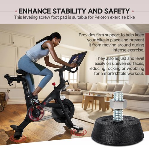 (4 Pack) Leveling Screw Foot Pads for Peloton Exercise Bike - Upgraded Stainless Steel 3/8" Leveling Screws, Anti-Slip Shock Absorbing, Noise Reduction Rubber Stabilizer Feet Replacement Parts