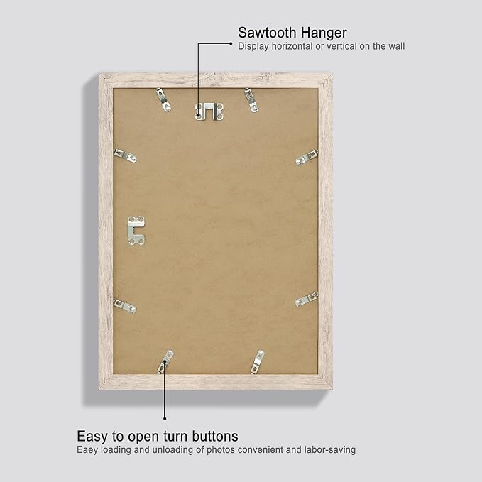 10x14 Picture Frame Set of 4 with Tempered Glass, Smoke Gray Frame Display 8x12 Picture with Mat or 10 x 14 Without Mat, Wood Rustic Photo Frames for Horizontal or Vertical Wall Mounting