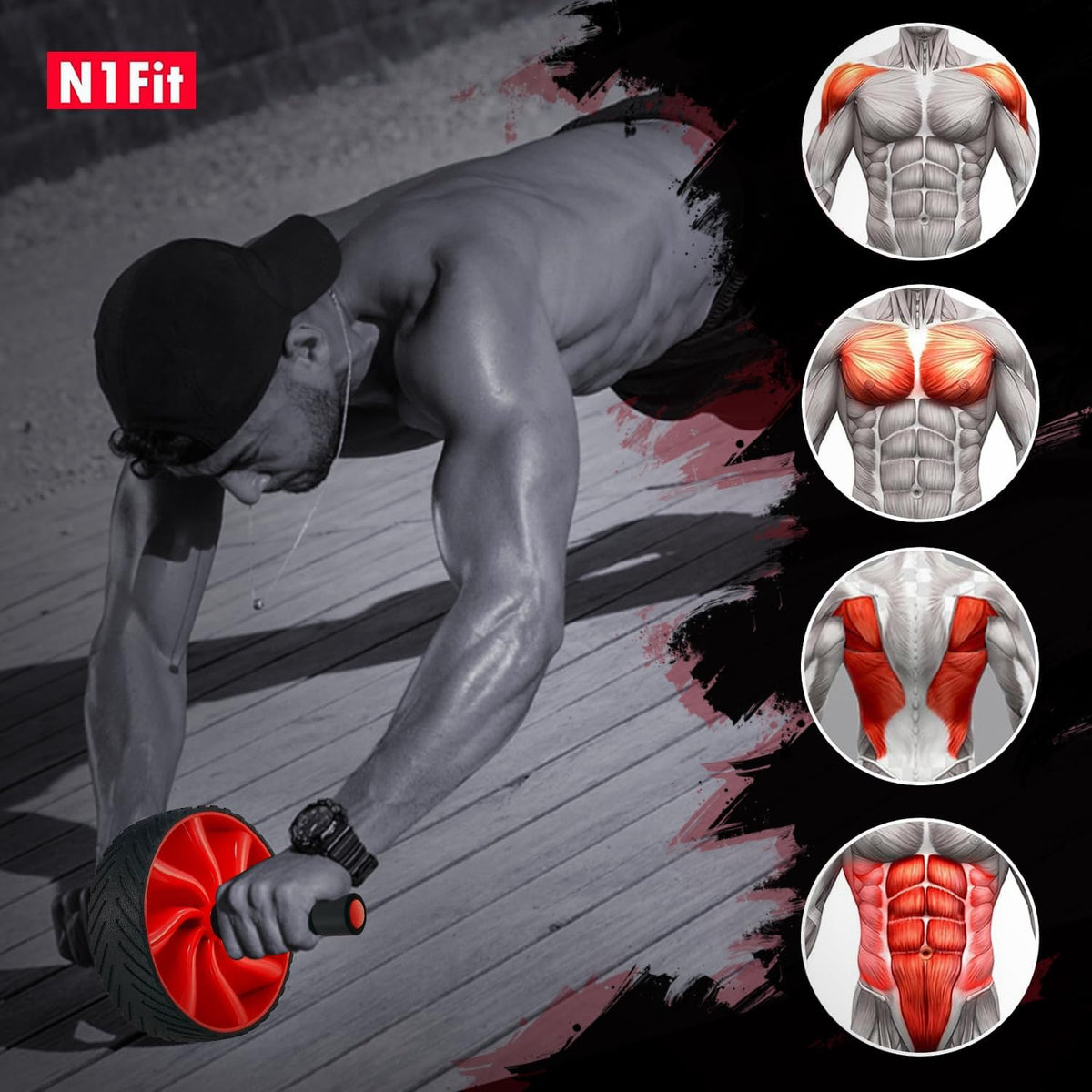 N1Fit Ab Roller Wheel - Ab Workout Equipment for Abdominal & Core Strength Training, Home Gym Fitness Equipment, Exercise Wheel for Men & Women