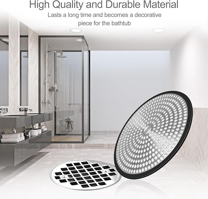 LEKEYE Shower Drain Hair Catcher | Strainer | Shower Stall Drain Cover | Bathroom Drain Protector Stainless Steel and Silicone(Black)