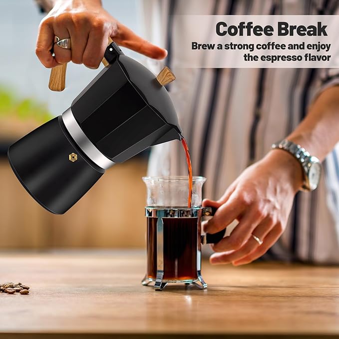 9 Cup Aluminum Moka Pot Classic Stovetop Espresso Coffee Maker 450ml 15oz Coffeemaker Percolator Mocha Pot Greca Coffee Maker Cafe Makers for Italian and Cuban Café Brewing Black
