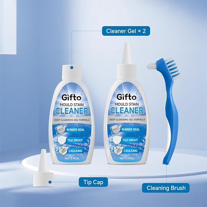 Mold Stain Remover Gel - Tile Grout Cleaner with Brush, Bleach Gel Washing Machine Cleaner Front Loader, Grout Cleaning Whitener for Bathroom Shower & Kitchen Sink, Non-Toxic, 10 fl oz 2 Pack