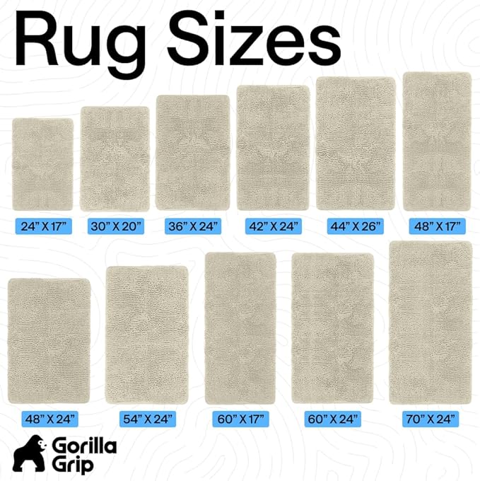 GORILLA GRIP Bath Rug Mat 48x24, Thick Absorbent Chenille, Quick Dry Microfiber Mats, Rubber Backing Washable Shower Floor Rugs, Bathmat Runner, US Designed Bathroom Home Decor Accessories Dusty Cloud