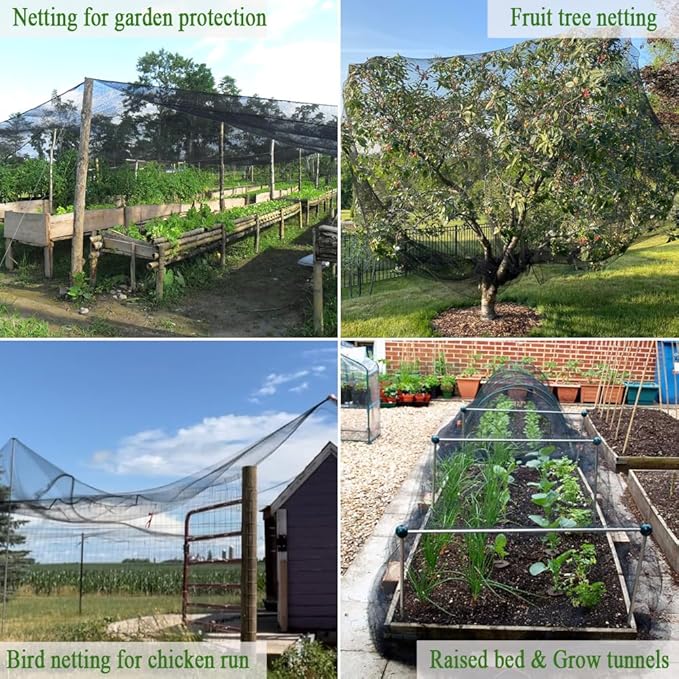 Bird Netting 25X25 FT, 1/2" Mesh, Strong Woven Garden Netting for Plants, Fruit Trees, Blueberry Bushes, Vegetables, Strawberry Protection, Against Bird, Deer, Squirres, Poultry, Small Animals