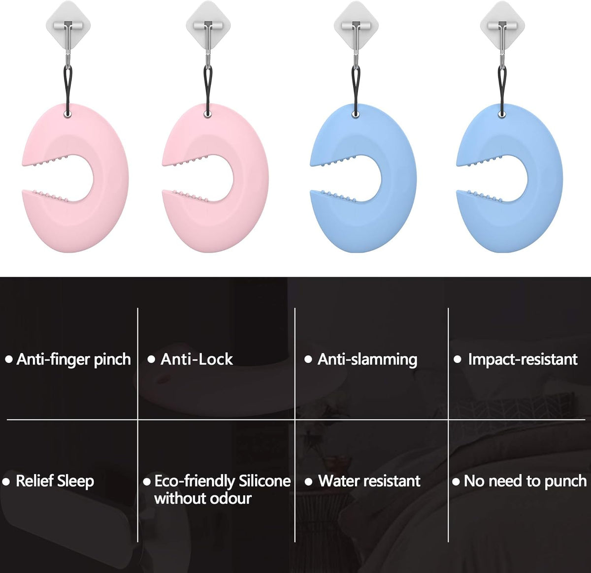 Silicone Door Pinch Guard and Door Slam Stopper, Durable Finger Pinch Guard, Prevents Pinch Injuries, Slamming Doors, Door Stopper for Kids, 4 Packs (2 Pink 2 Blue).