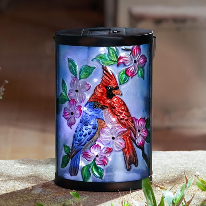 Hanging Solar Lantern Outdoor Bluebird Waterproof LED Cardinal Light Decorative Tabletop Lamp for Patio Garden Yard Decor
