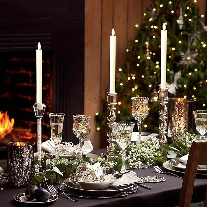 12PCS Flameless Taper Candles with 3D Flickering Flame Battery Operated Candles with 2 Remote with Button Cell Battery 10 Inch Ivory LED Candlesticks Window Candle for Christmas Home Decor