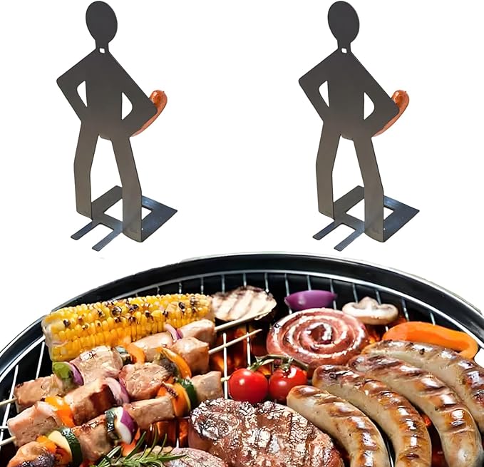2025 Stainless Steel BBQ Sausage Holder – New Creative Standing Man Sausage Rack, Funny Shape Metal Hot Dog Grill Holder, Hot Dog Roasting Sticks for Outdoor Camping (2 PCS)