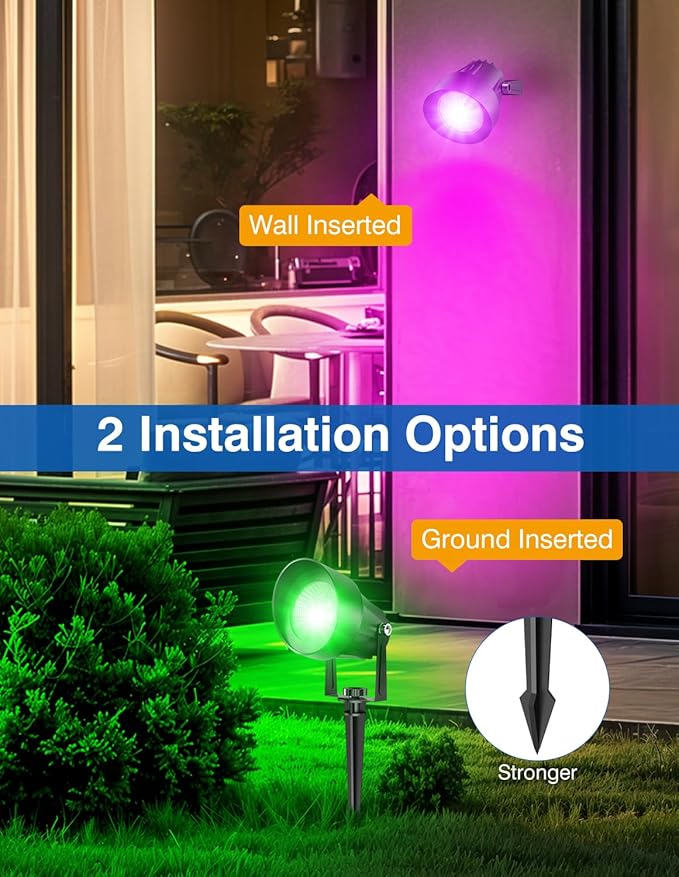 Spot Lights Outdoor, Smart RGBW LED Color Changing Landscape Lights with APP and Remote Control, Music Mode, DIY Scenes, Timing, IP65 Waterproof Spotlights Plug in for Yard Garden, 2 Pack