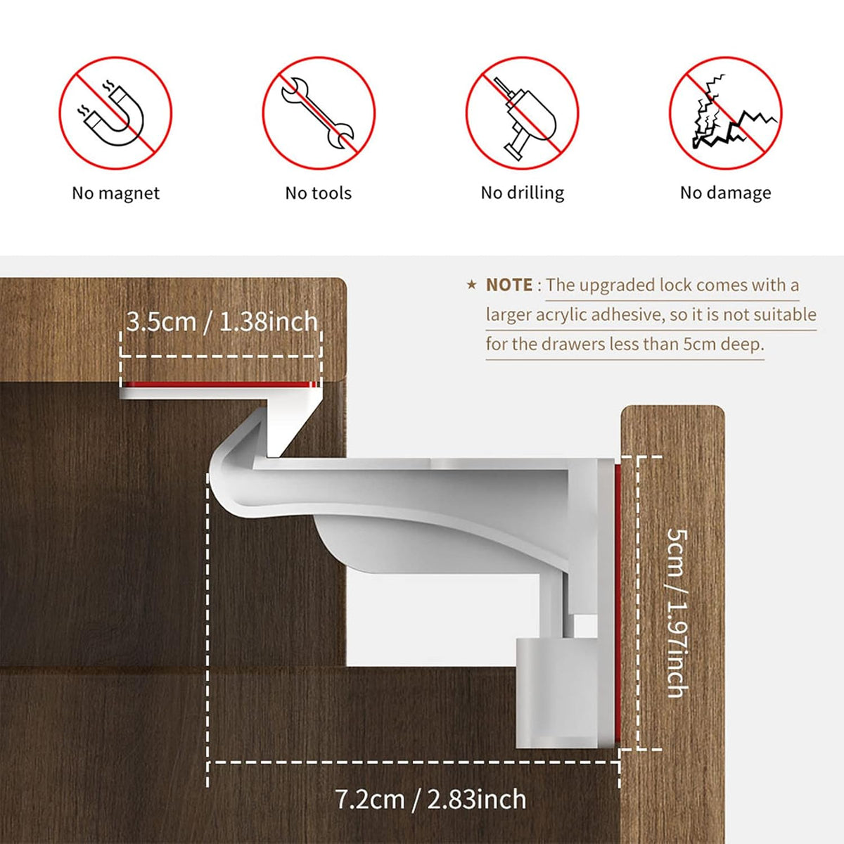 Cupboard Locks for Children - Child Safety Locks, Baby Proofing Drawer Kit Latches - No Drilling - Non Magnetic Child Proof Kitchen Cabinet Lock for Babies - Childproof - 10 Pack