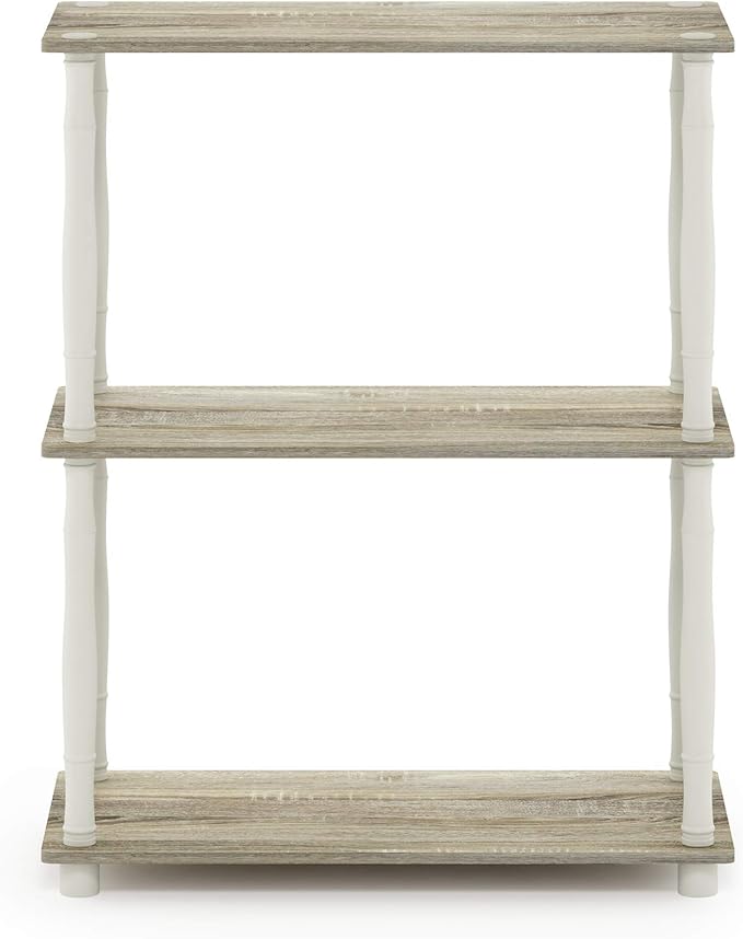 Furinno Turn-N-Tube 3-Tier Compact Multipurpose Shelf Display Rack with Classic Tube, Sonoma Oak/White
