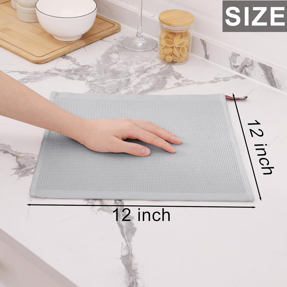 Homaxy 100% Cotton Waffle Weave Dish Cloths - 6 Pack Soft and Absorbent Dish Towels - 12 x 12 Inches Quick Dry Dish Rags - Light Grey