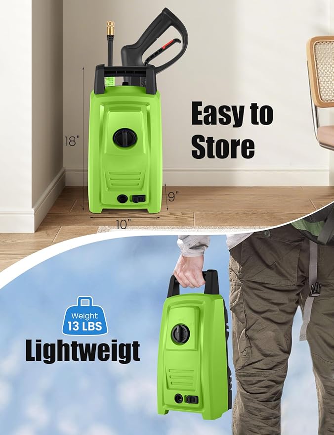 ππ¨π°ππ« πππ¬π‘ππ« πππππππ Portable with 20FT Pipe, 4 Nozzle Set for Home/Cars/Fences/Windows, Green