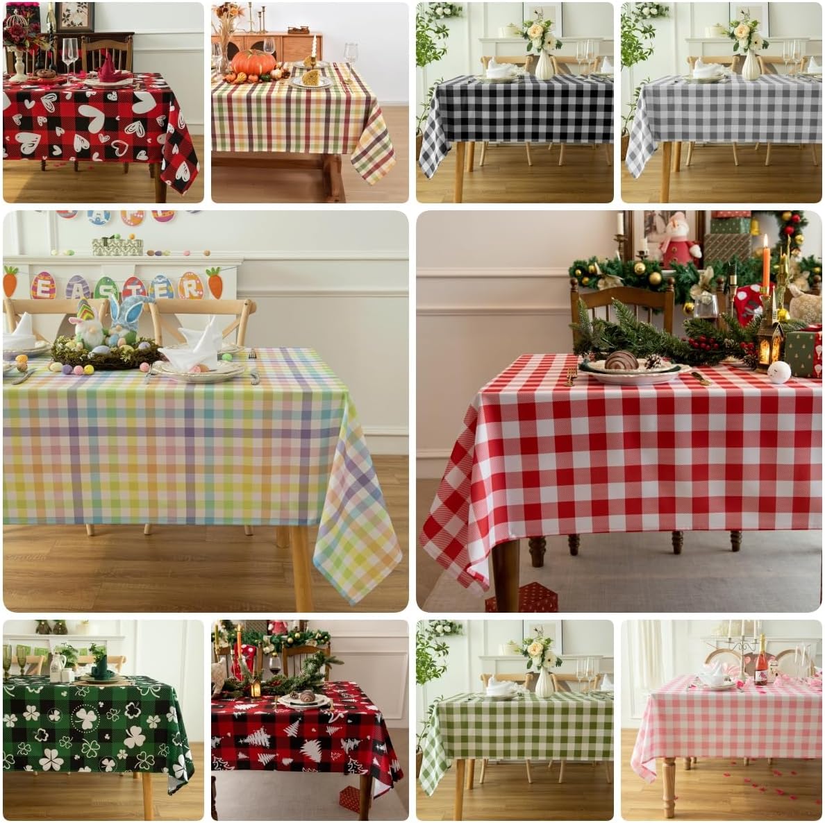 Waterproof Checkered Tablecloth Runner Fabric - Rectangle 12x108 Inch Classic Gingham Buffalo Plaid Table Cloth for Indoor/Outdoor Use - Table Cover for Kitchen, BBQs, and Parties