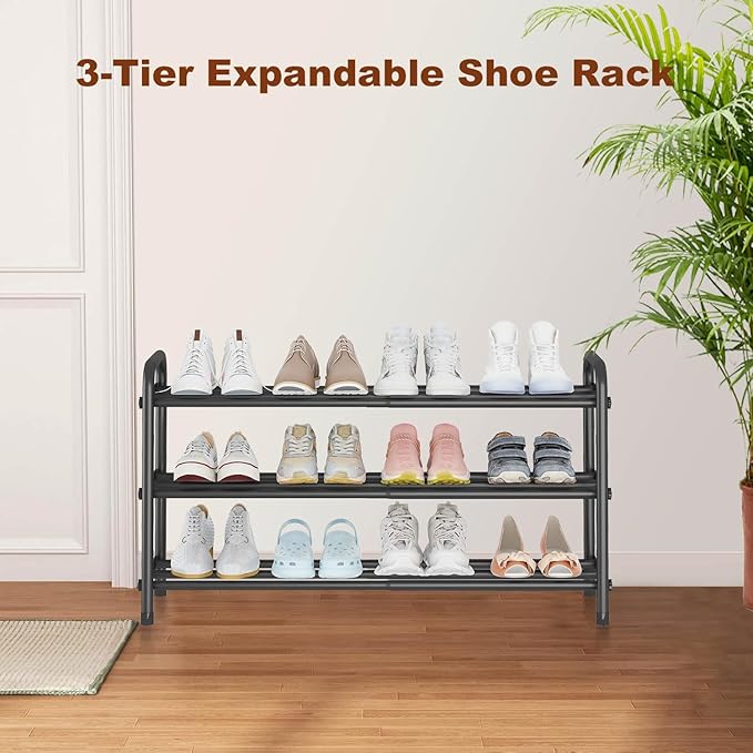 KANAV Expandable Shoe Rack Organizer – 3-Tier Shoe Shelf for Closet, Entryway & Front Door – Space-Saving Shoe Storage Solution