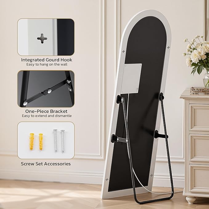 Arched Full Length Mirror with LED Lights, Body Floor Mirrors with Dimming & 3