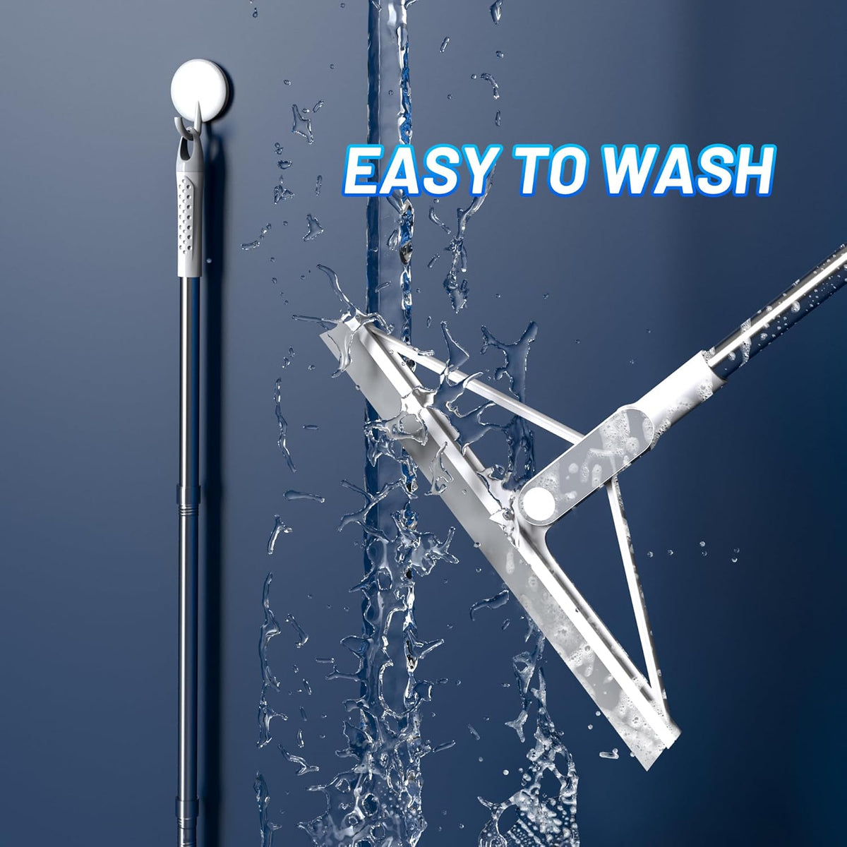 KOLLIEE Floor Squeegee Rubber Squeegee Broom Floor 61" Handle Adjustable Window Squeegee for Tile Floor Pool Deck Bathroom Window Floor Wiper