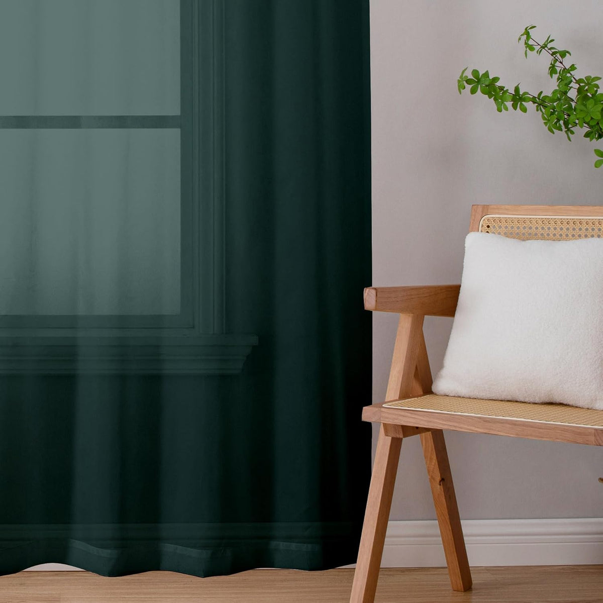 Chyhomenyc Hunter Green Sheer Curtains 54 Inch Long 2 Panels Set, Short Voile Rod Pocket Drapes for Dinning Small Windows Bathroom Living Room Bedroom, Each 42Wx54L in, 2PCS