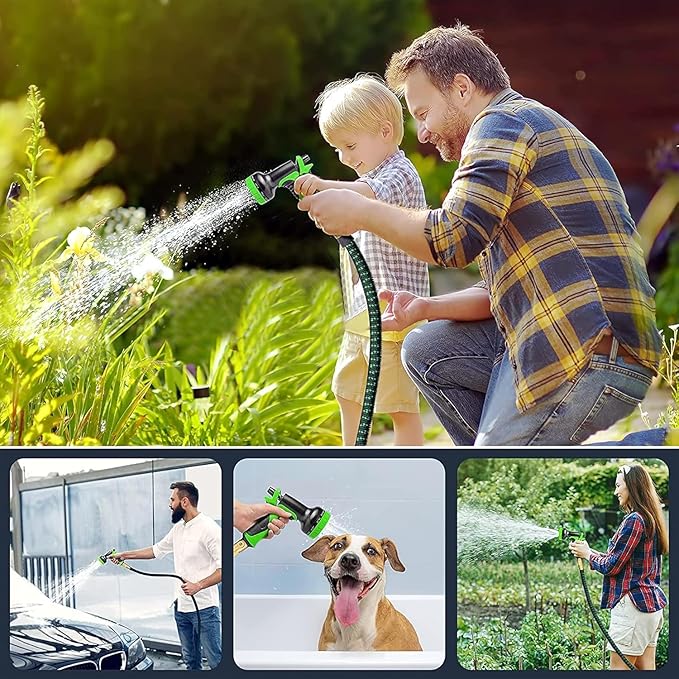 100 ft Expandable Garden Hose - Kink Free Flexible Water Hose with Thumb-Controlled 10-Function Nozzle, 3/4 Solid Brass Connectors, Retractable Latex Core - Lightweight Expanding Hose