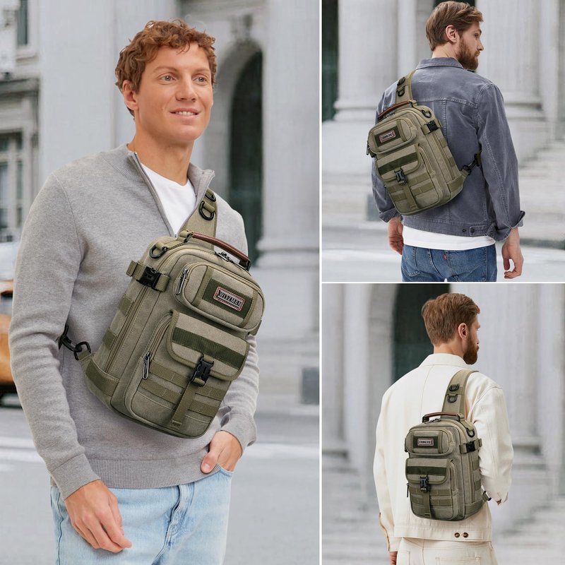 WITZMAN Sling Bag for Men Canvas Shoulder Crossbody Bags Large Vintage Bags for Men Travel, Casual, Daily(A8021 Army Green)
