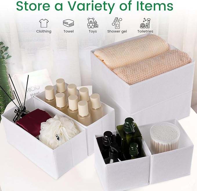 Criusia 16 Pack Underwear Drawer Organizer, Drawer Organizer Clothes, Foldable Cloth Storage Box Closet Dresser Drawer Divider Organizer for Clothes, Scarves (White)