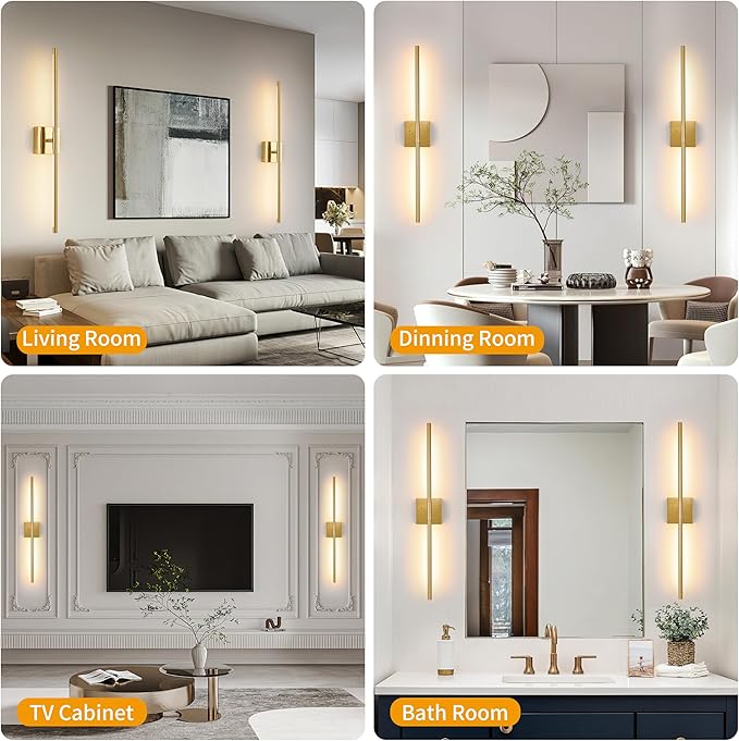 Morauroral 40″ Gold Battery Operated Wall Sconces Set of Two, Dimmable Wall
