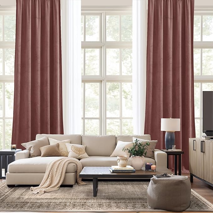 NICETOWN Wild Rose Velvet Curtains, Rod Pocket Velvet Drapes, Media Movie