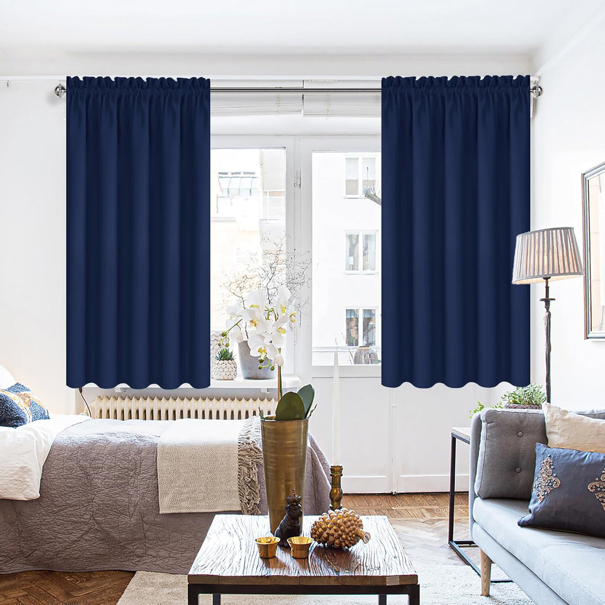 DWCN Blackout Curtains 63 Inch Length for Bedroom 2 Panels Set, Room Darkening Insulated Thermal Drapes for Living Room, Rod Pocket Window Treatment for Kids Boys Room (W52 x L63 Inch, Navy Blue)