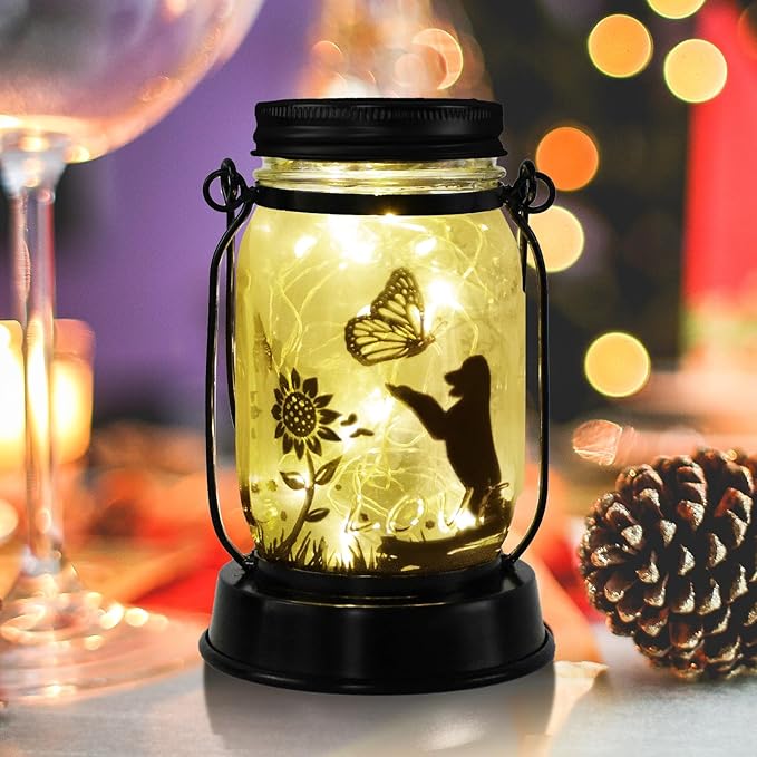 Styleonme Outdoor Solar Dog Lanterns, Solar Waterproof Lights , Mother's Day Lantern Gifts for Women Men, Dog Lovers Gifts, Hanging Dogs Lanterns with Stake for Yard Lawn Garden Decor