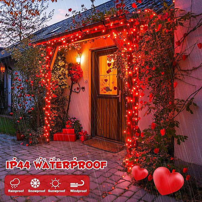JMEXSUSS 400 LED Red Lights for Halloween, 132ft Halloween String Lights Plug in with Remote, Indoor Outdoor Red Light for Tree Porch Yard House Christmas Decorations