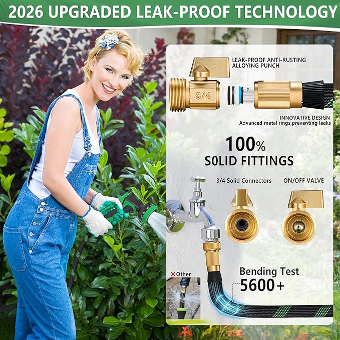 75 FT Non-Expanding Garden Hose, 2026 New Upgrated Non-Expandable Garden Water Hose - Ultra-Light & Flexible Burst-Resistant, Kink-Free Garden Hoses, All-Weather Use for Lawns, Gardens,Outdoor