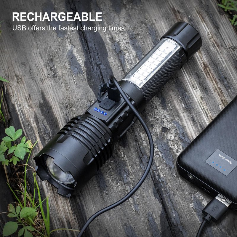 Rechargeable LED Flashlight Super High Lumens, 7 Modes Waterproof Flashlight, Powerful Bright Flashlight for Camping Hiking Emergency