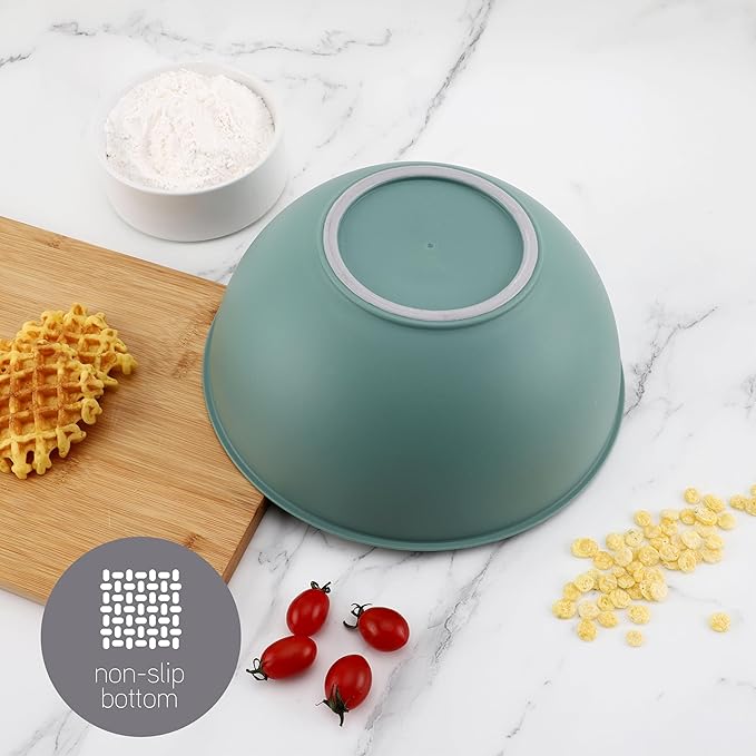 COOK WITH COLOR Mixing Bowls with Lids - 12 Piece Plastic Nesting Bowls Set includes 6 Prep Bowls and 6 Lids, Microwave Safe Mixing Bowl Set (Sage)