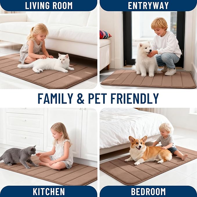 OLANLY Memory Foam Long Bathroom Rugs Runner 59x20, Super Soft Absorbent Bath Mat, Quick Dry, Machine Washable Shower Floor Rugs, Bathmat Carpet, Bathroom Home Decor Accessories, Mocha